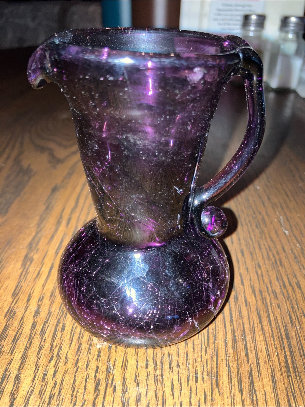 Amethyst Blown Glass Small Crackle Glass Pitcher